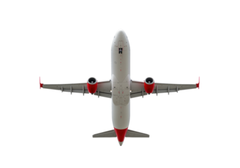 Isolated airplane underside with engines, flying high above, aircraft in flight from below