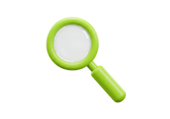 Isolated magnifier, inspection tool, green frame. Magnifying search object lens glass