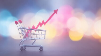 Shopping cart with upward trend symbolizing growth in retail sales