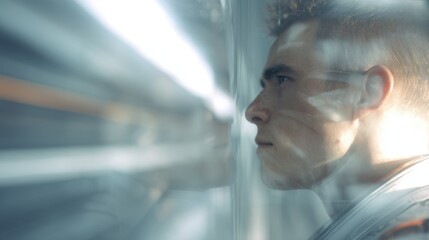 Medium shot of an avatar simulation interface displaying a customized virtual figure with sharp clarity while the surroundings remain softly out of focus