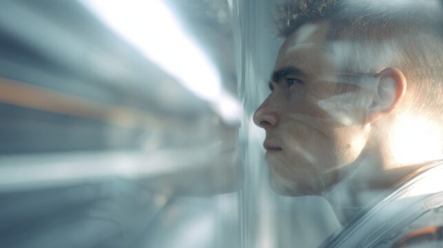 Medium shot of an avatar simulation interface displaying a customized virtual figure with sharp clarity while the surroundings remain softly out of focus