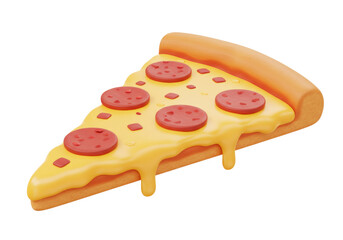 Isolated cartoonish slice of pepperoni pizza with crust, cheese, and topping graphic art