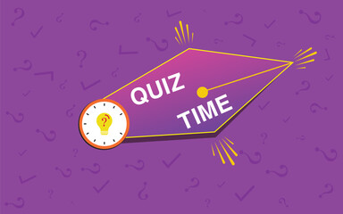 Quiz Time Banner with Clock and Light Bulb Icon
