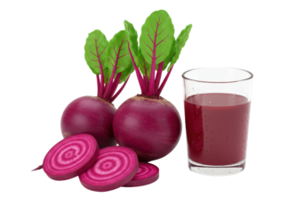 Isolated vegetable composition of beetroot and a glass of fresh beetroot juice, healthy nutrition