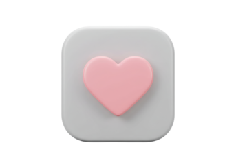 Isolated heart icon with rounded square, 3D render love symbol for social media design