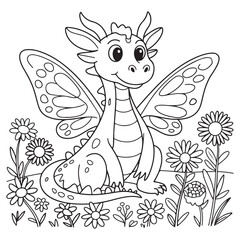 cute little dragon Coloring
Pages with Black and white
vector illustration