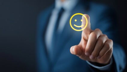 Businessman Interacting with Digital Smile Icon