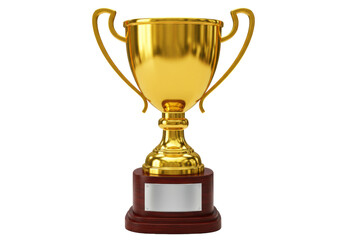 Isolated Golden Trophy Cup on Base with Plaque Award for Recognition Ceremony Event