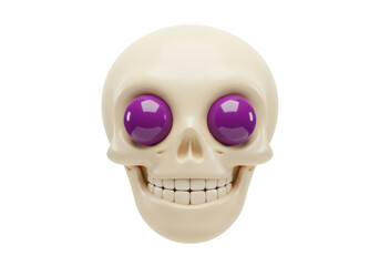 Isolated stylized skull with purple eyeball, Halloween illustration, spooky and shiny design