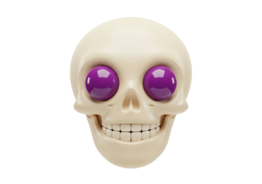 Isolated stylized skull with purple eyeball, Halloween illustration, spooky and shiny design