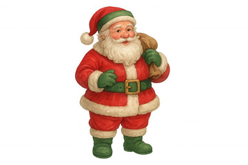 Santa claus character carrying a sack of gifts, celebrating christmas and holiday season, traditional festive illustration