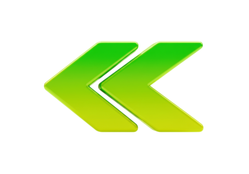 Isolated Neon Green and Yellow Back Navigation Arrow Sign, Media Control Playback Symbol