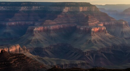 Grand Canyon Sunset: Majestic Layers of Rock and Shadow in the Golden Hour.