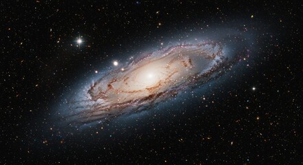 Spiral galaxy with bright center and swirling arms against a dark space background.