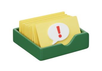 Isolated inbox with papers and alert icon, office mail receiving or document management