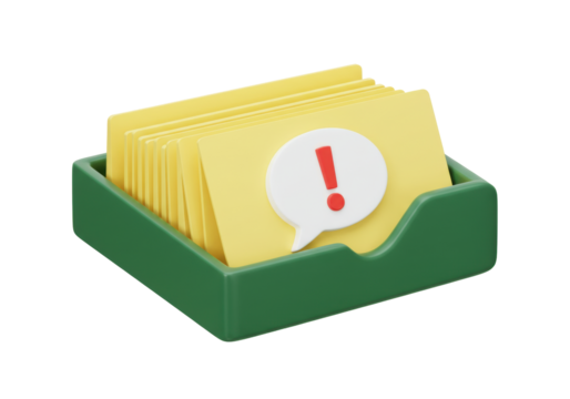 Isolated inbox with papers and alert icon, office mail receiving or document management