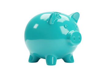 Isolated turquoise piggy bank with slot, snout, ears, legs, and glossy reflections