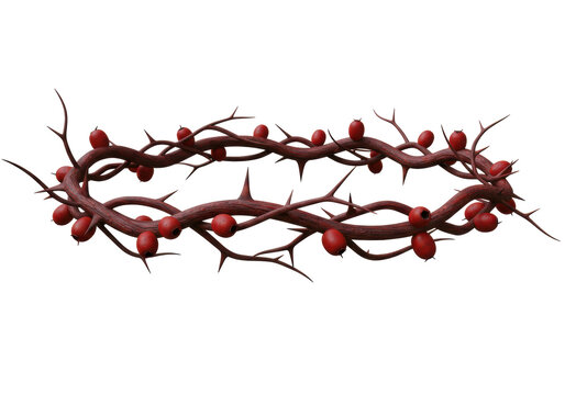 Isolated Crown of Thorns with Berries religious symbol of suffering and sacrifice