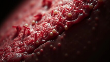 A vivid microscopic view showing harmful bacteria crawling into the cracks of the skin with an omino