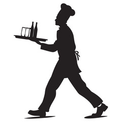 Chef carrying tray of drinks silhouette