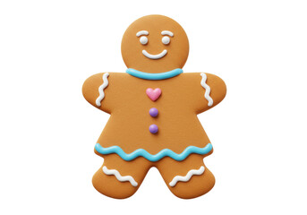 Isolated Gingerbread Man Cookie with Icing, Holiday Treat, Festive Biscuit, Sweet Decoration