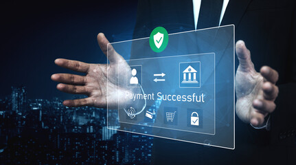 Successful transaction message showing secure payment. Payment confirmed, secured, payment...