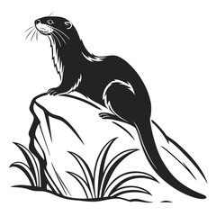 Otter resting on rock silhouette