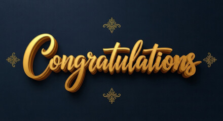 Golden congratulations text with decorative ornaments on a dark blue background illustration