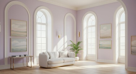 Sunlight filled light purple living room