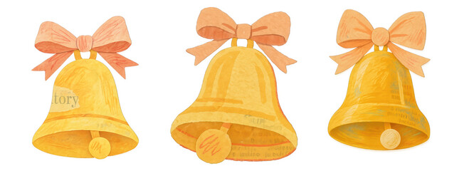 PNG Festive bells with bows, element set on transparent background