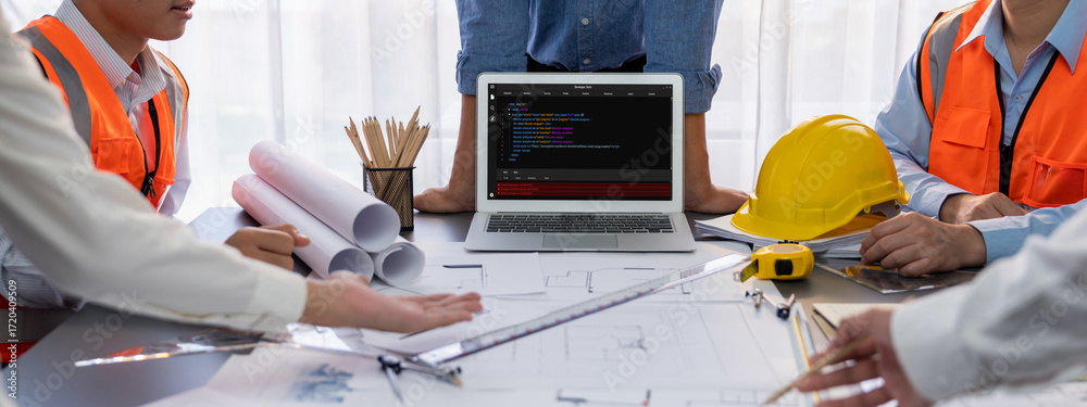 Wall mural software development programming on computer screen for brisk application and program coding