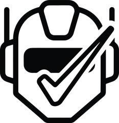 Silhouette approved robot head with check mark vector illustration