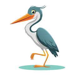 Friendly Heron Bird Character Walking with a Determined and Purposeful Stride in Nature