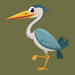 Friendly Heron Bird Character with an Open Beak, Ready to Eat or Share a Happy Thought