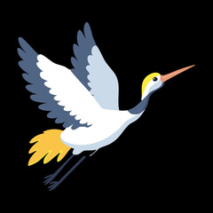 Majestic Stork Bird in Mid Flight with Its Wings Spread Wide Against a Dark Background