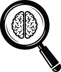 Silhouette brain in magnifying glass intelligence research vector illustration