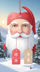 Santa Claus portrait with gift tags