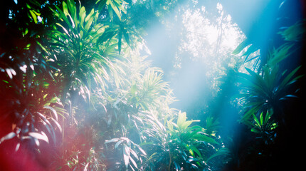 Fototapeta premium Enjoy the verdant charm of a jungle canopy, designed for nature-inspired art and tropical decor displays