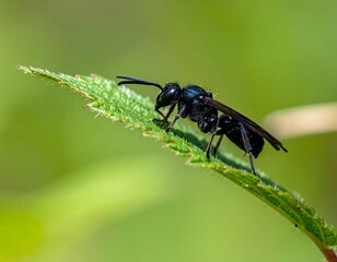 Fototapeta premium Shiny black insect on a leaf