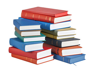 A vibrant stack of colorful books arranged neatly, showcasing various sizes and textures in a visually appealing manner.