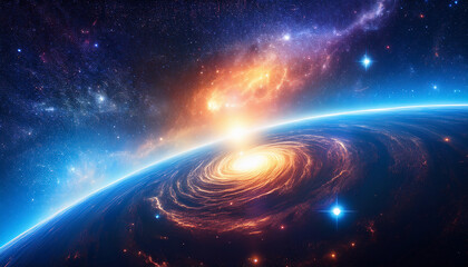 Illustration Of A Space Cosmic Background Of Supernova Nebula And Stars Glowing Mysterious Universe