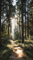 Fototapeta premium Enchanted Forest Path Sunlit Journey