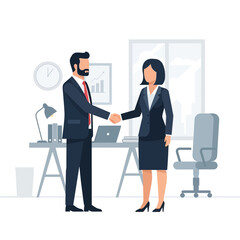 Fototapeta premium Two business people shake hands in an office setting.