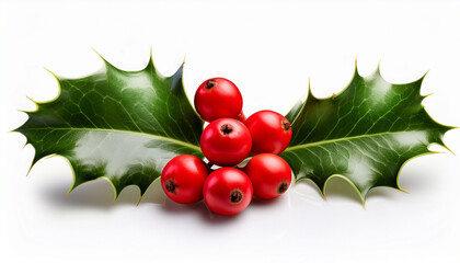 Holly Berries And Leaves Isolated On White