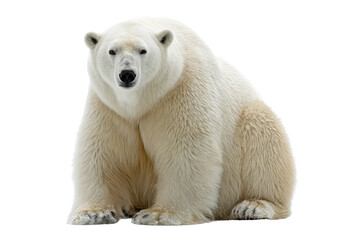 Fototapeta premium A majestic polar bear sits facing the camera, its thick fur glistening. background removed