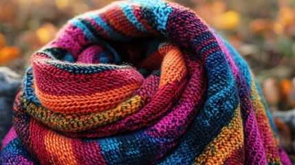 Vibrant Knitted Scarf in Autumn Hues
