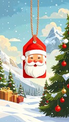 Santa tag hanging in snowy landscape