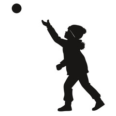 Child tossing snowball silhouette