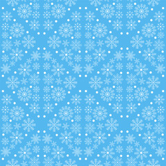 Seamless pattern of white snowflakes on a blue background. Vector illustration
