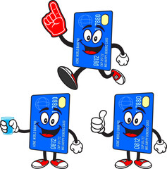 Credit Card Mascot Set 04, Hand Drawn illustrations of Credit Card Mascots in various poses.